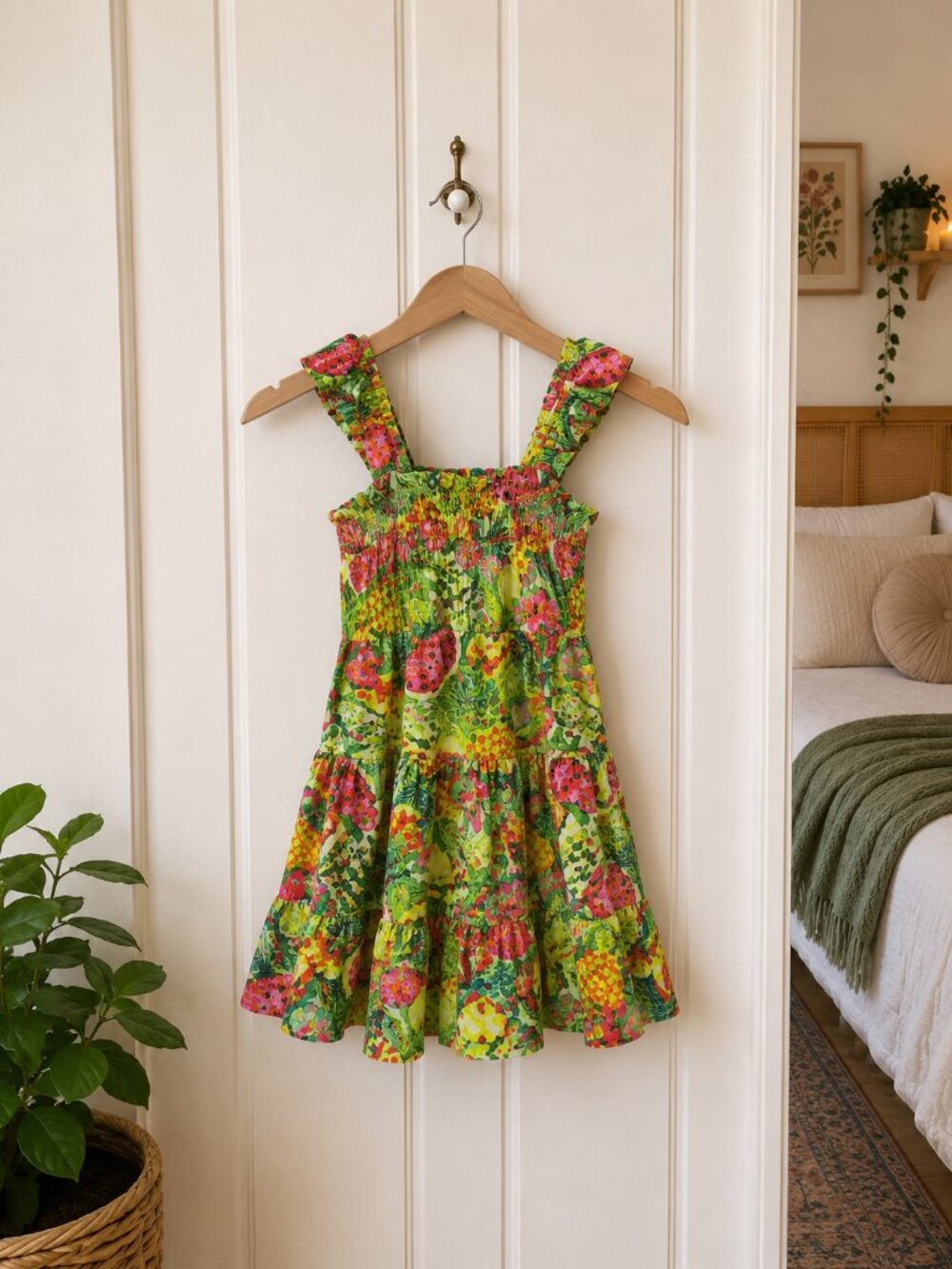 Btween Girls Tropical Fruit Sundress Size 8 Linen Blend